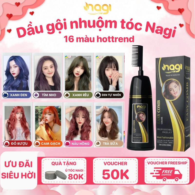Dầu gội nhuộm tóc 16 màu thời trang và phủ bạc Nagi Đổi Màu Tóc Nữ