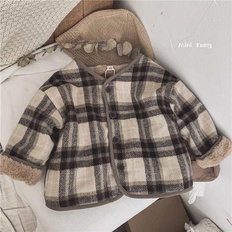 Product Introduction of Áo Khoác Đệm Lông Cừu Trẻ Em, Họa Tiết Kẻ Sọc Len, Phong Cách Hàn Quốc, Hàng Mới Về Thu Đông, Dáng Rộng Vừa Vặn, Thích Hợp Cho Bé Trai Và Bé Gái, Áo Khoác Đệm Bông Cho Bé 8