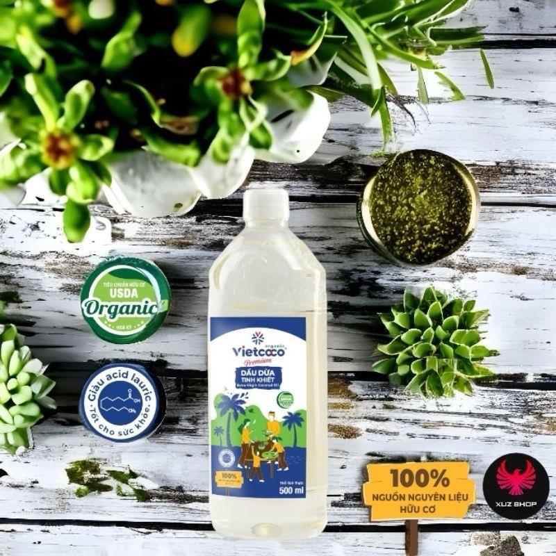 ￼500ml-Dầu dừa ép lạnh hữu cơ Vietcoco dưỡng da, dưỡng tóc, dưỡng mi, mỹ phẩm Massage dauduongda