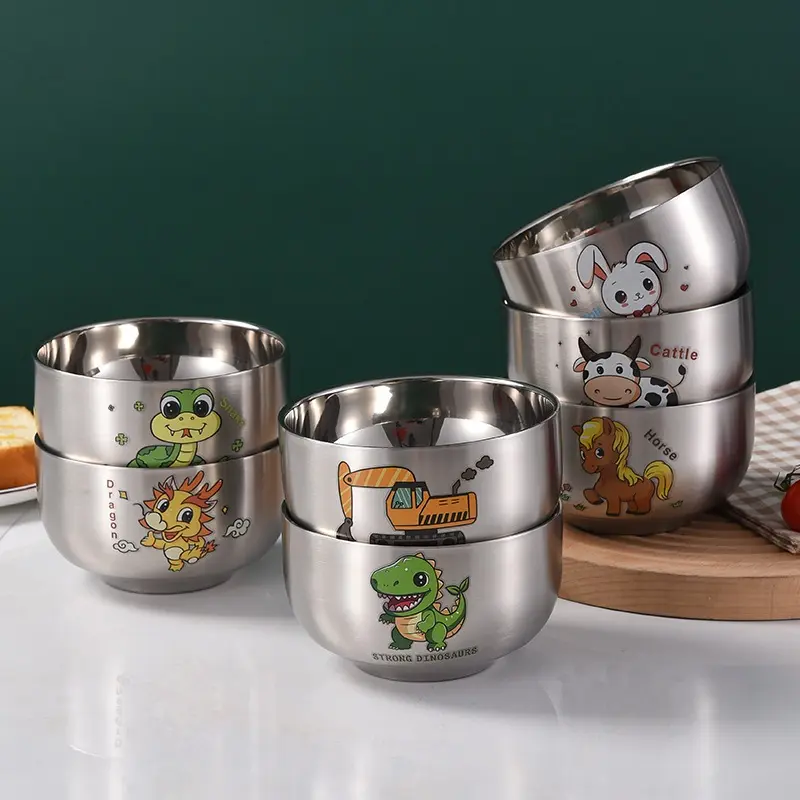 Bát Thép Không Gỉ, Thiết Kế Hoạt Hình Dễ Thương, Dành Cho Trẻ Em, Cấp Thực Phẩm Cho Em Bé, Bát Cung Hoàng Đạo, Chống Rơi, Cách Nhiệt Hai Lớp, Thích Hợp Để Ăn Gia Dụng, Được Làm Bằng Thép Không Gỉ 304 1