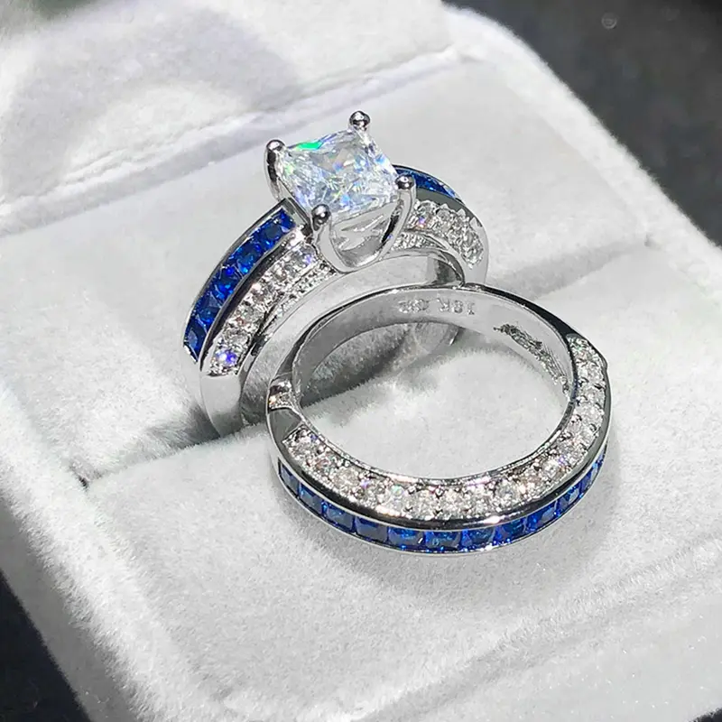 Luxury Set Of Rings With Blue Zircon Stone Women's Finger Ring Accessories Gift For Girl Fashion Jewelry Wholesale R690