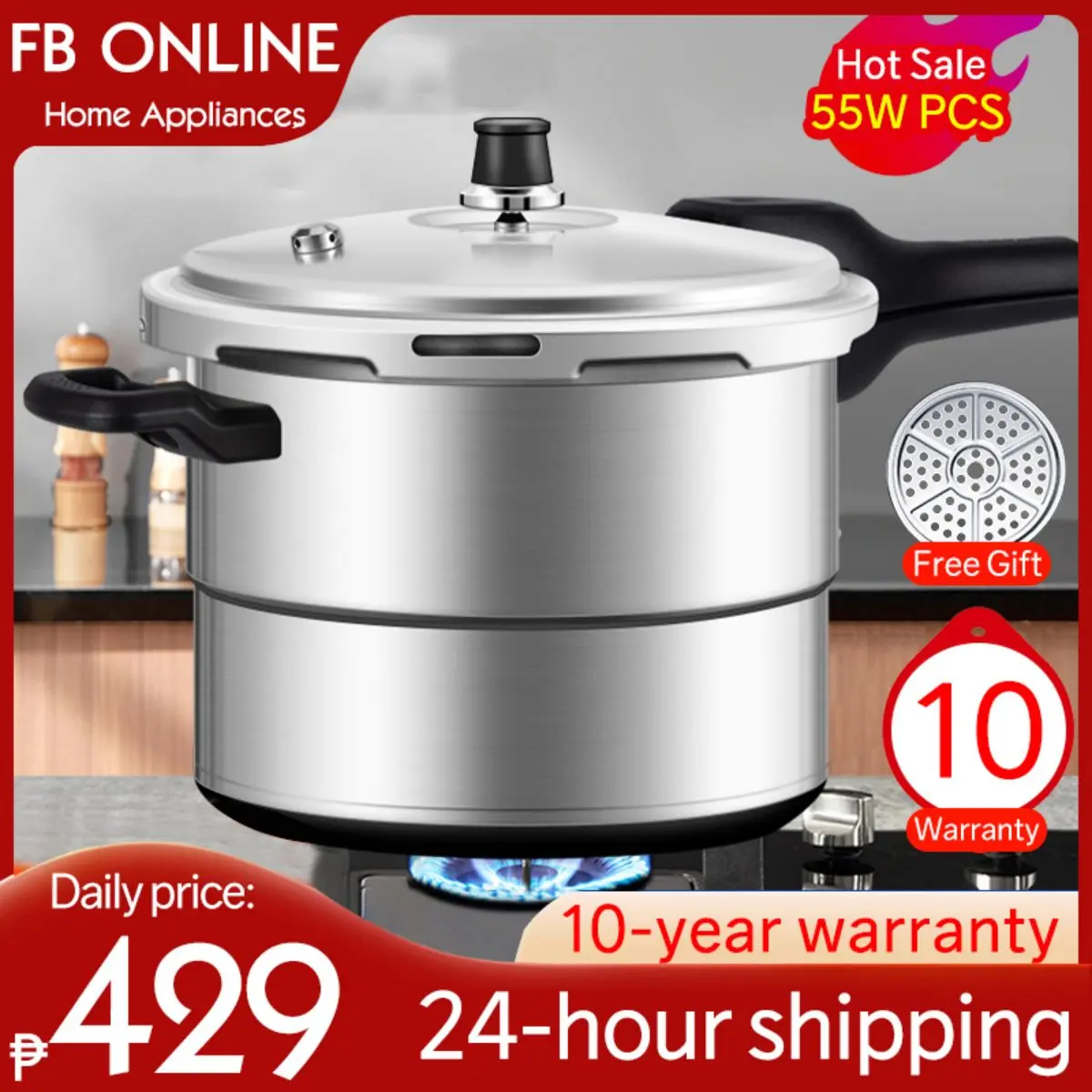 FBO pressure cooker 3.5L 4.3L 5.2L 7.3L 9L 11L aluminum alloy stick pressure cooker standard home gas Pot soup explosion-proof Large capacity