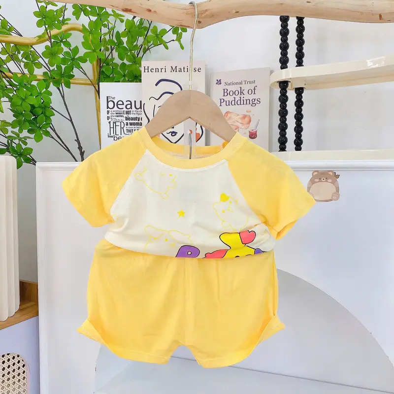 Bộ cộc tay thun lạnh họa tiết xinh xắn mềm mát co giãn thoải mái cho bé gái từ 5kg-15kg 5