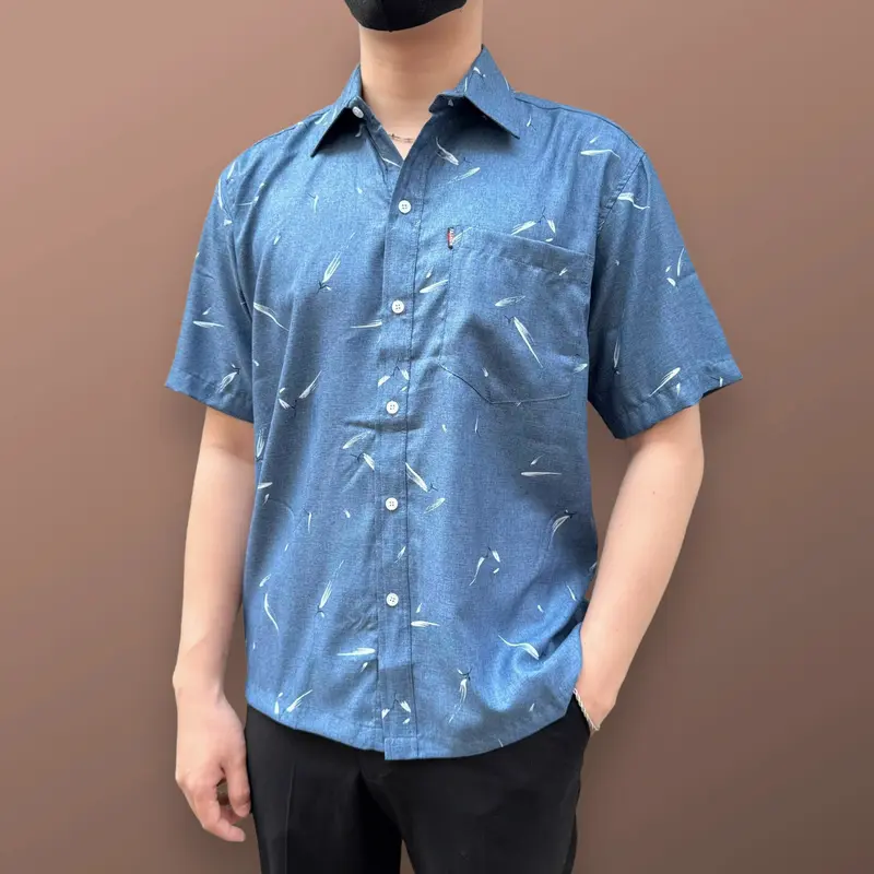(Mã 23) Áo Sơ Mi Vải Xô Đũi Cao Cấp Trung Niên Ngắn Tay Dáng Suông Vạt Ngang Tiến Minh Họa Tiết Menswear TM23 sominam dep Ong 5