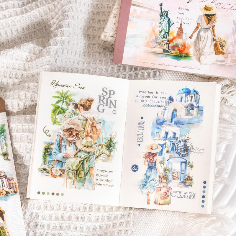 Product Introduction of Romantic Journey Theme Sticker, 10pcs/bag Scrapbooking & Journal Making Diy Decorative Sticker, Sticker Book for Phone Case    Photo Album Decor 4
