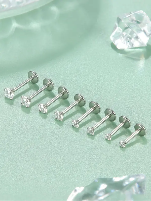 Rhinestone Decor Nose Studs, Stainless Steel Nose Rings, Body Jewelry for Women & Men, Hypoallergenic Piercing Jewelry 4