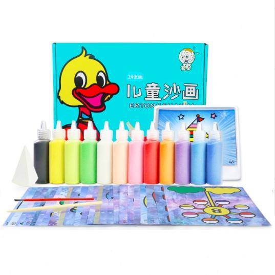 Hộp 24 tranh cát dày đẹp 20x15cm kèm 12 lọ cát tô tranh tiện lợi và 2 dụng cụ chơi tranh cát - Smart Baby