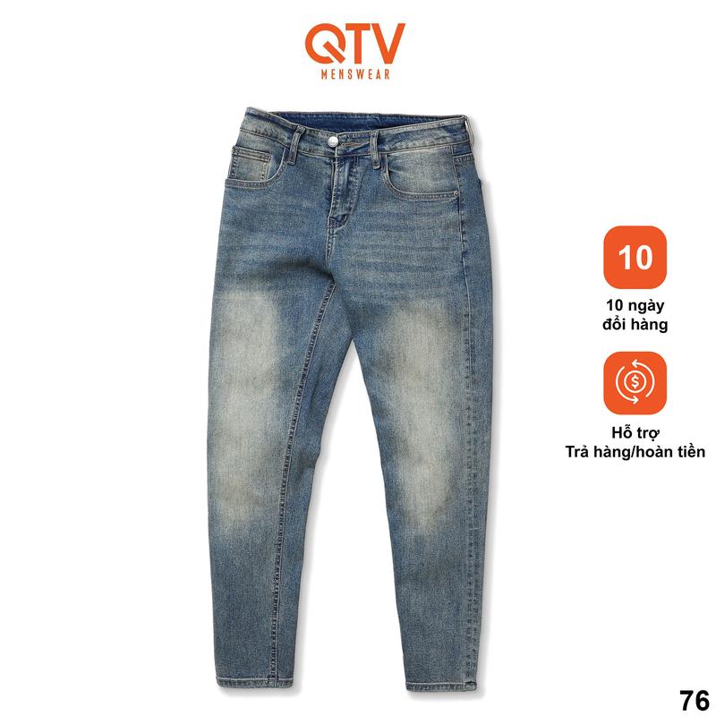 Quần jean nam co giãn, màu xanh basic wash trắng phủ dơ, quần rin form ống slimfit_Q76 Pants Menswear Có Túi Cotton Denim