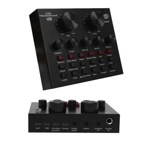 Soundcard V8 Lengkap Ori V8 Sound Card Microphone Webcast Live External Sound Card with Personal Entertainment Streamer for Phone Computer Sound Card V8 Audio Soundcard New 7
