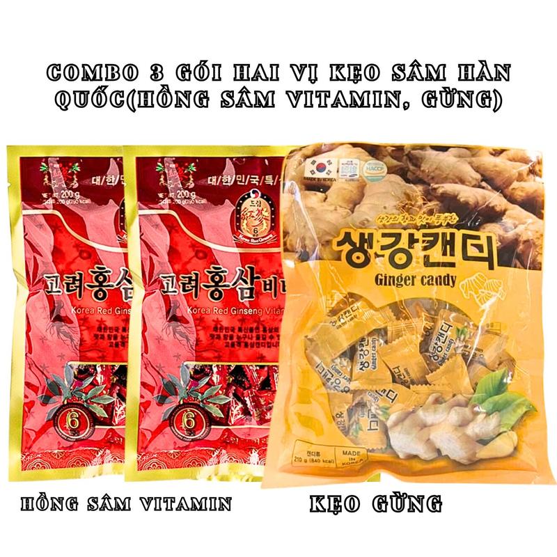 COMBO 3 GÓI Kẹo Sâm Hàn Quốc Mix Hai Loại Kẹo Gừng Kẹo Hồng Sâm Vitamin Dream - Kẹo Ngậm Thơm Miệng - Kẹo Hồng Sâm Hàn Quốc