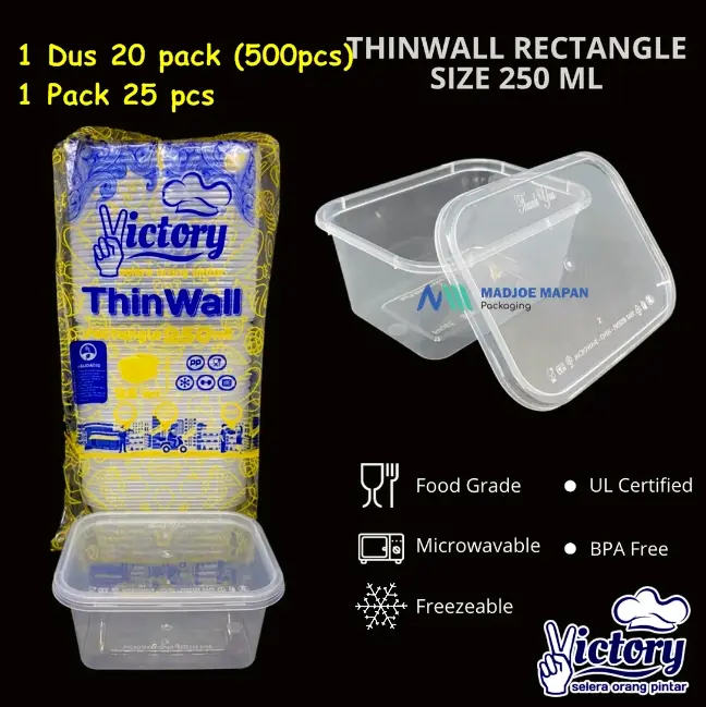 Thinwall Rectangle 250ml Victory / Kotak Makan Plastik Salad Buah Dessert Box Sekali pakai