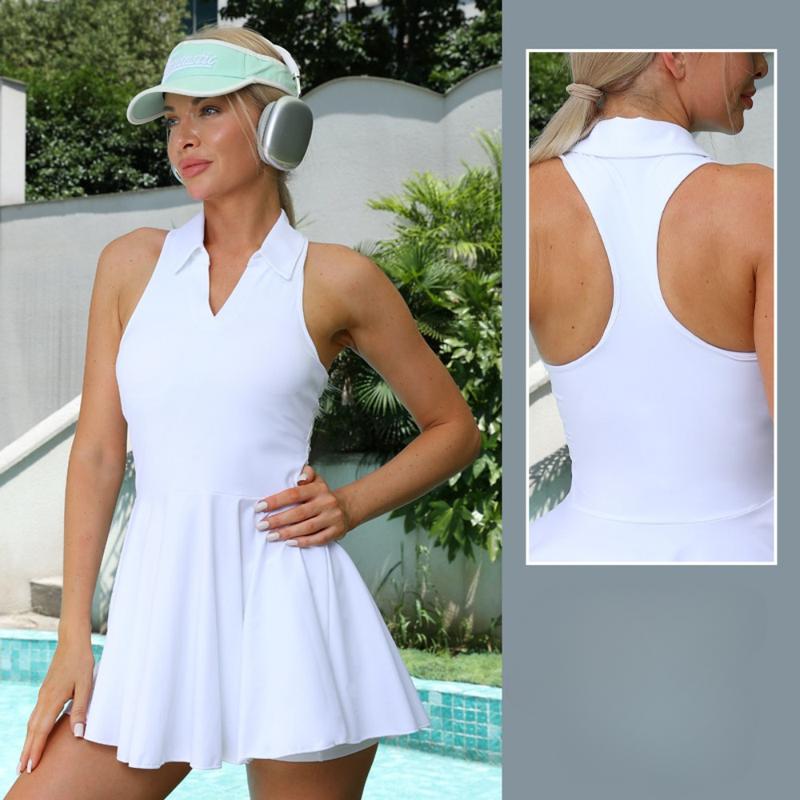Lulu tennis suit set with chest cushion, V-shaped tennis skirt, women's dress, short, high-end sports short skirt 0