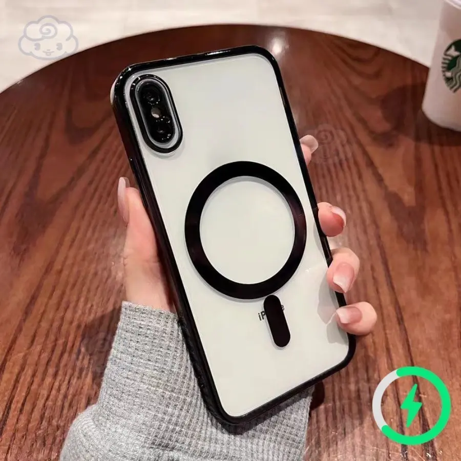 Sarung Jelas untuk iPhone X, XR, XS Max, 7, 8 Plus, Sarung Keras Akrilik Lutsinar Matte, Ultra Jelas, Pengecasan Tanpa Wayar Magnetik, Reka Bentuk Mewah