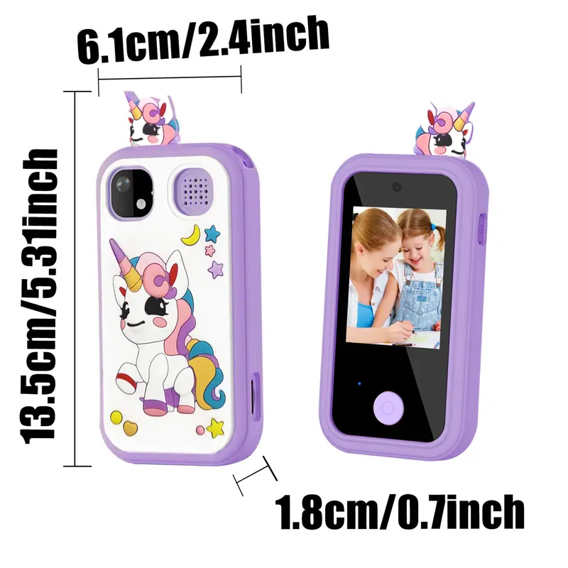 Unicorn Design Smart Phone Toy, 2.8 Inch Touch Screen Kids Learning Play Toy Phone with Dual Camera, Game, Music Player, Birthday Gifts for Girls 1