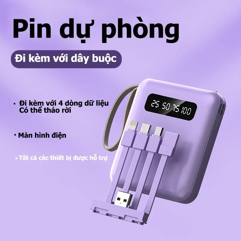Pin dự phòng, Dung lượng 20000mAh, Hỗ trợ sạc nhanh 2.1a, Bộ sạc di động tích hợp 4 chiếc, Bảo hành 12 tháng 8