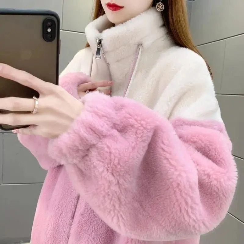 Quần Áo Nữ, Ngoại Cỡ, Mùa Đông 2024 Hàng Mới Về, Áo Khoác Lông Cừu Dày, Lông Cashmere Tích Hợp, Lông Thỏ Giả Chắp Vá, Áo Khoác Độn Bông, Hợp Xu hướng