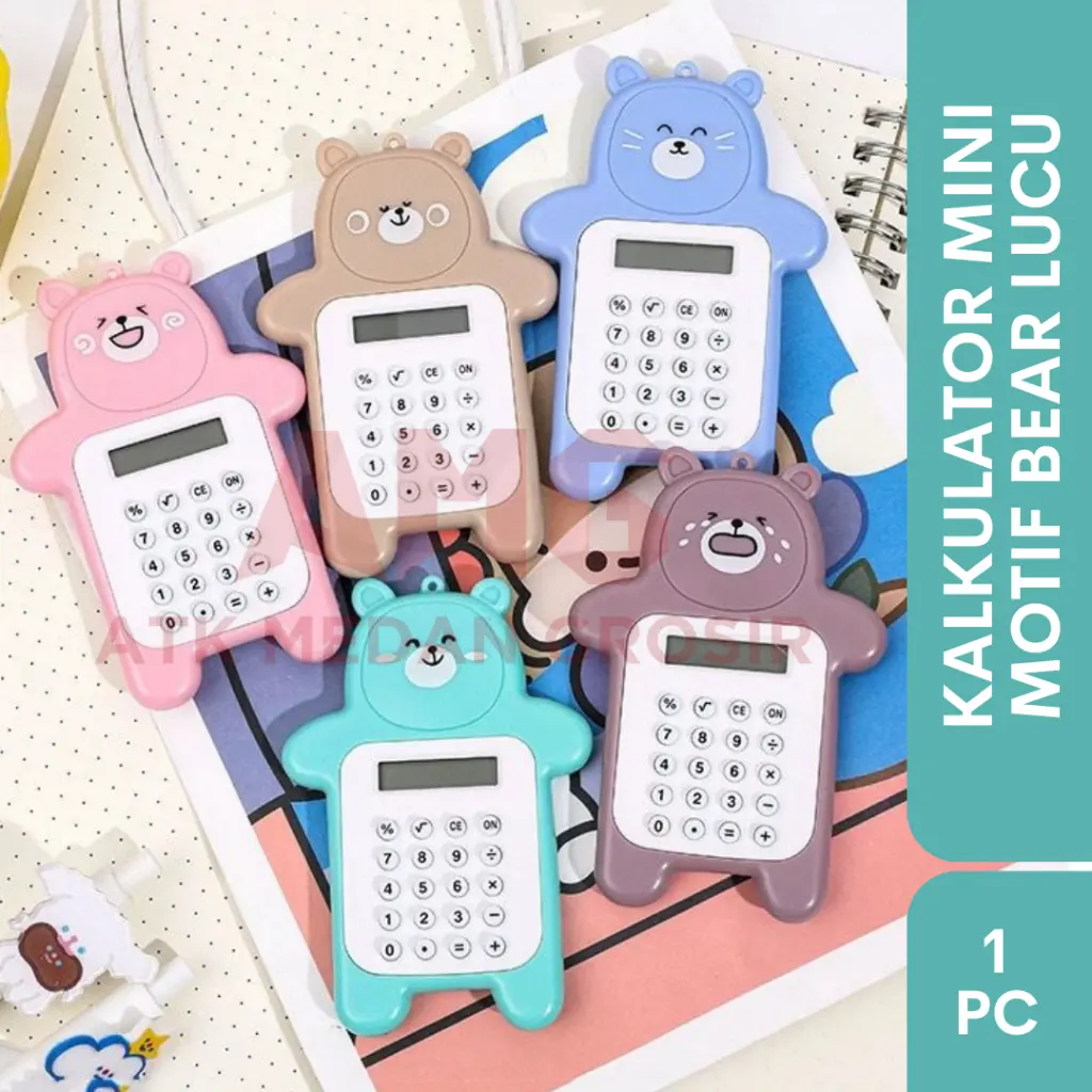KALKULATOR MINI 8 DIGIT MOTIF BEAR UKURAN 9.5 CM x 6.5 CM BISA PILIH WARNA