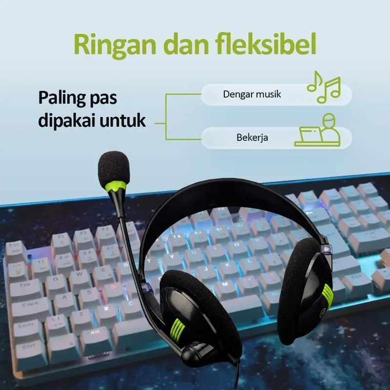 MKC KIMISO Headphone stereo dengan mikrofon dan single jack 3.5mm Cocok untuk pembelajaran di kantor Bass Headset Subwoofer Earphone Handsfree Bluetooth 3
