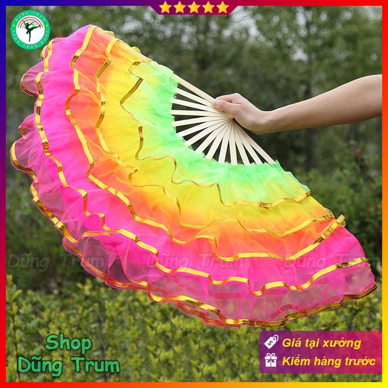 Quạt múa sắc màu nhiều tầng quạt múa khiêu vũ tua rua