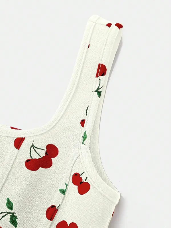 Women's Cherry Print Crop Tank Top, Cute Casual Sleeveless Crop Top for Summer, Fashion Women's Top for Daily Wear 3