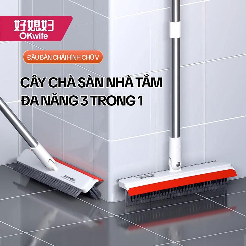 Cây Chà Sàn Nhà Tắm OKwife AGW-3458 – Bàn Chải Chà Sàn Đa Năng, Gạt Nước Tiện Lợi, Cán Dài 123cm