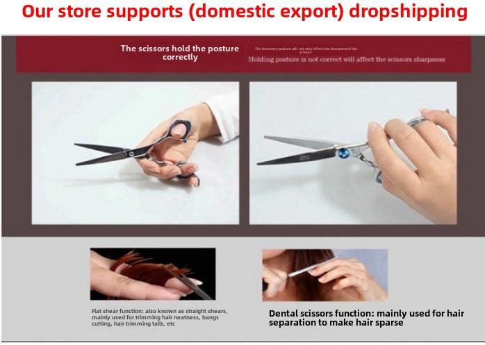 Product Introduction of Hairdressing, haircut, scissors set, flat scissors, bangs, thin scissors, stainless steel scissors, hairdresser 6 inches 6