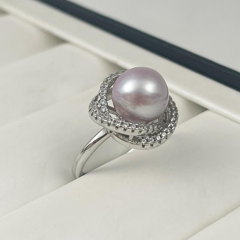 [R003] - 1pc 10-11mm Freshwater Pearl (AAA Slightly Flawed, Purple Round) Ring, Alloy 0