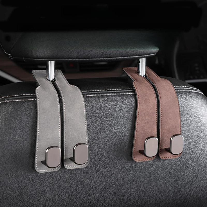 Product Introduction of Car Headrest Hook, 1 Count Car Seat Back Headrest Storage Hook, Leather Car Hook, Useful Hook for Cars, Car Interior Accessories 0