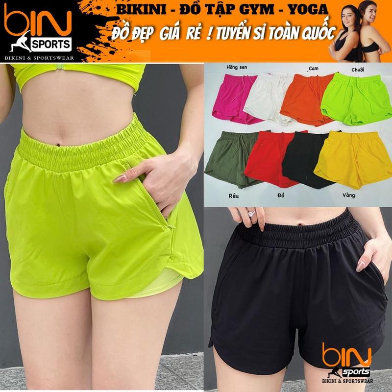 Quần đùi nữ tập gym yoga aerobic thể thao 2 lớp boxer có túi kéo chất liệu vải dù thoáng mát BINSPORTS Q189