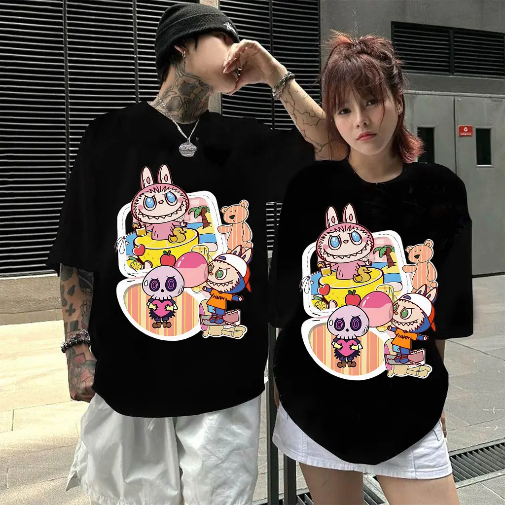 Ready Stock Labubu Couple T-shirt Women/Girls Pop Mart Labubu T Shirt Cute and Comfortable Cartoon Casual Cotton Tops S-5XL