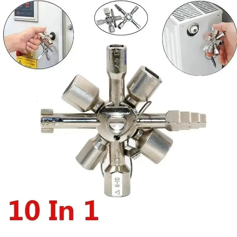 10-in-1 Multifunction Triangle Key Wrench, Elevator Door Valve Cross Ratchet Wrench, Mildew Resistant Manual Tool Set for Elevator, Electric Box & More, Hex Combination Wrench, Multifunctional Wrench, Socket Ratchet Wrench 2