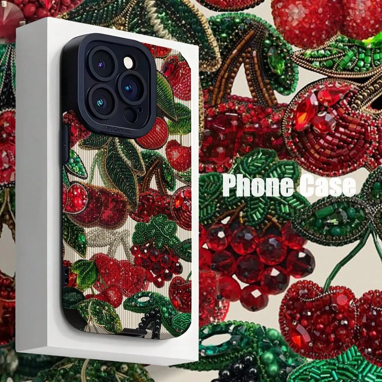 Cherry Beads Pattern Phone Case, Shockproof Phone Protective Cover, Cellphone Protector, Phone Accessories Compatible with iPhone 11 12 13 14 15 16 Pro Max/Pro/Plus