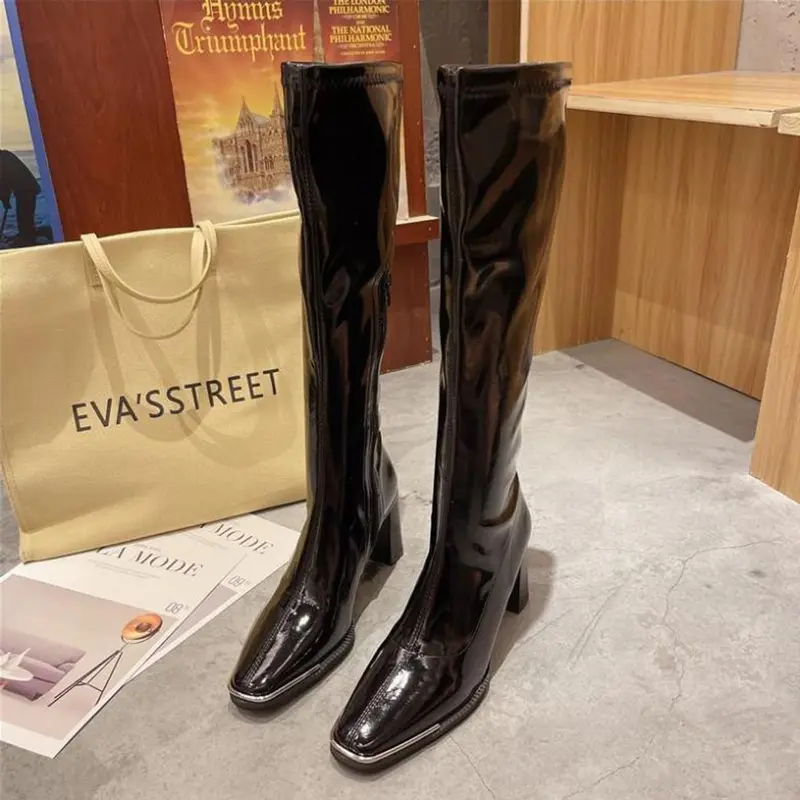 (S220) Bốt đùi nữ HOT  đế 9p tôn dáng (Mã 8815 - BOT Bóng CỔ THẲNG) GiàY Shoes Boot Cổ Cao Jean Nhung boot  nữ 3