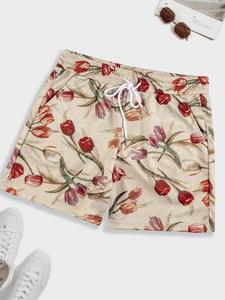 Men's Floral Pattern Drawstring Waist Shorts, Regular Fit Casual Breathable Quick Drying Pocket Shorts for Daily Wear, Men's Summer Bottoms