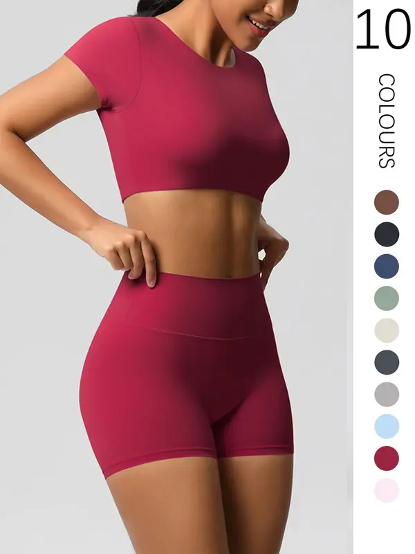 Two-Piece Set Women's Solid Ribbed Crop Top & High Waist Shorts Tracksuit Set, Breathable Comfortable Seamless for Yoga Gym Workout Running, Ladies Sportswear for All Seasons 6
