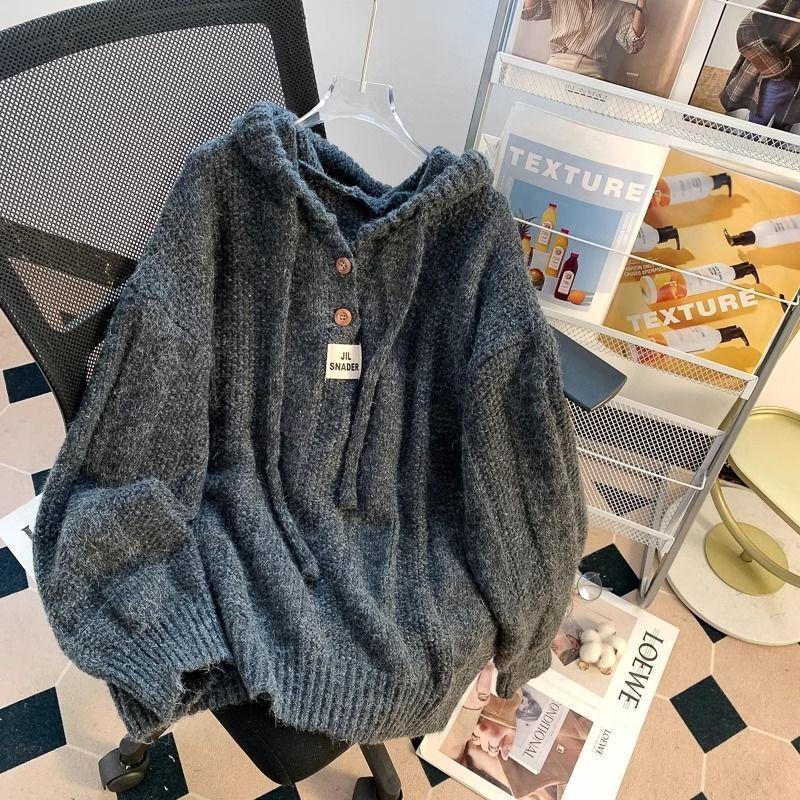 Product Introduction of Áo len nỉ có mũ trùm đầu, phong cách Thường Ngày dáng rộng, dành cho phụ nữ, thích hợp cho mùa thu và mùa đông, có thể mặc ngoài trời, dày dặn, áo dệt kim Hàn Quốc, được đề xuất bởi các ngôi sao Top Women 8