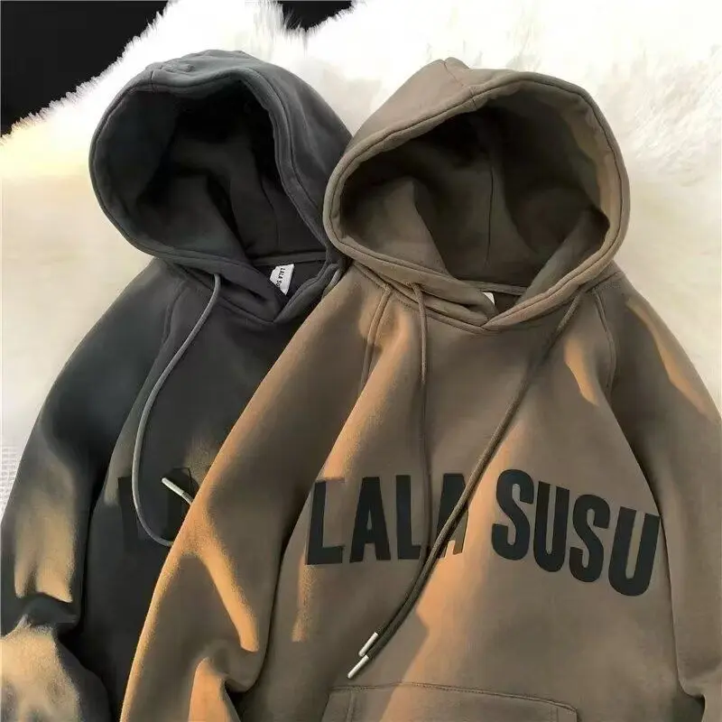 Áo Hoodie Chải Nặng, Thương Hiệu Thời Trang Mùa Thu Và Mùa Đông Của Nam Giới, Ngoại Cỡ, Áo Khoác Nam Có Mũ Mỹ, Quần Áo Cứng Mùa Thu, Dành Cho Nam Giới