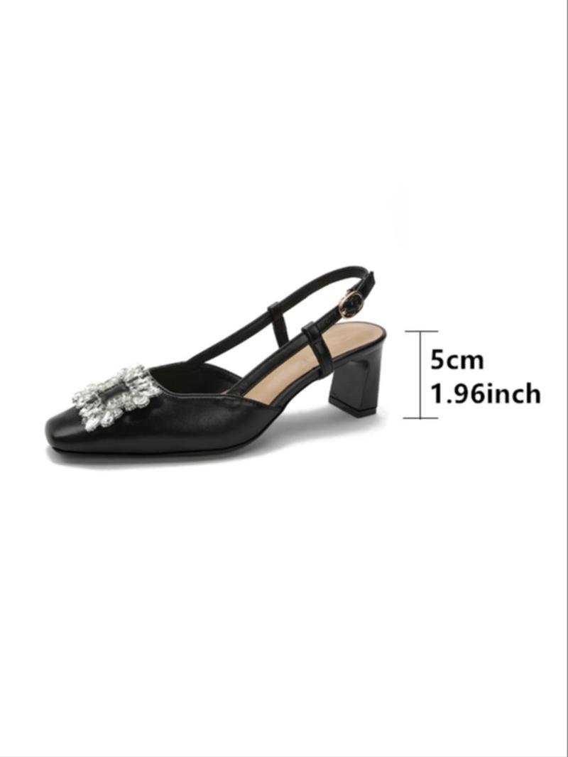 Product Introduction of Women's Elegant Rhinestone Decorated Square Toe Sandals, Trendy Minimalist High Heel Sandals, All-match Chic Heeled Shoes for Daily Wear, Summer 5