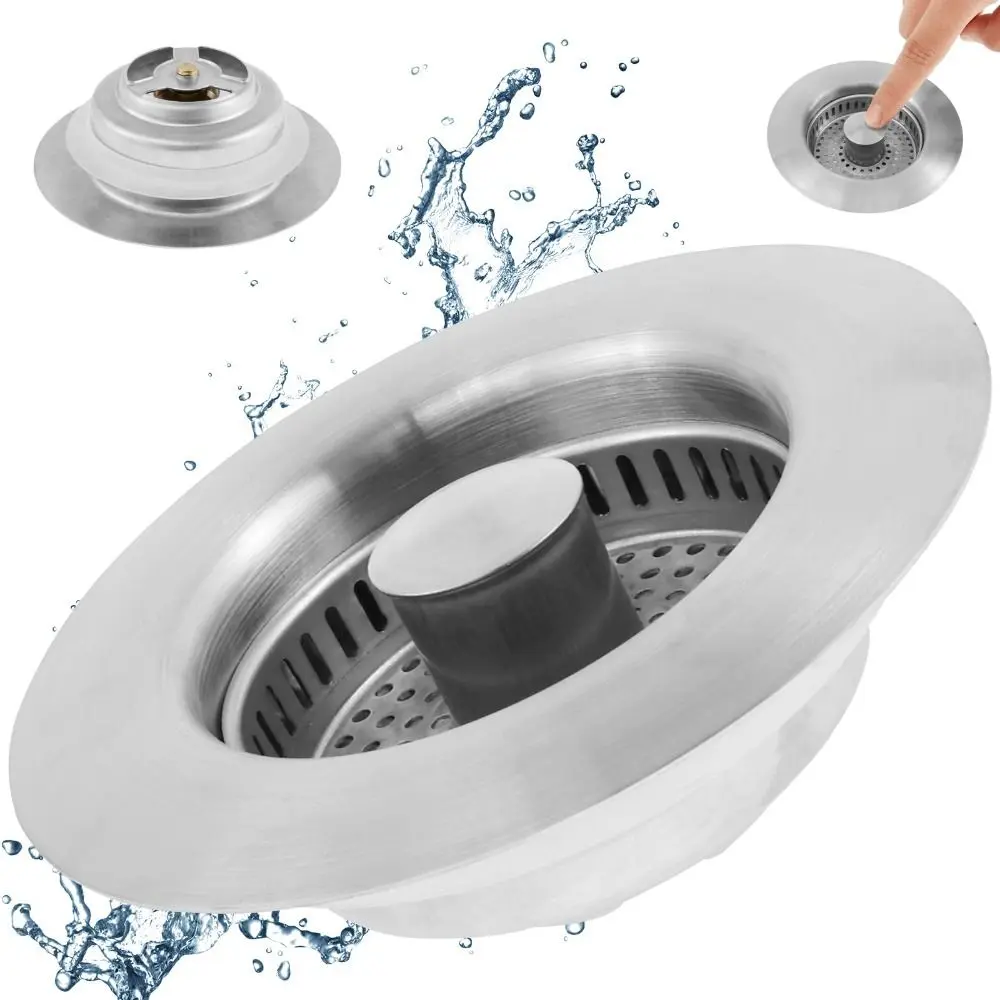 Durable 3 in 1 Sink Drain Strainer Pop-up Anti-Clog Kitchen Sink Plug Universal Stainless Steel Sink Food Catcher Basket