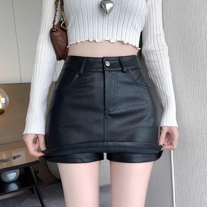 2025 Black PU Leather Skirt Skirt Women's New High Waist Versatile A- line Sheath Skirt Pantskirt 2