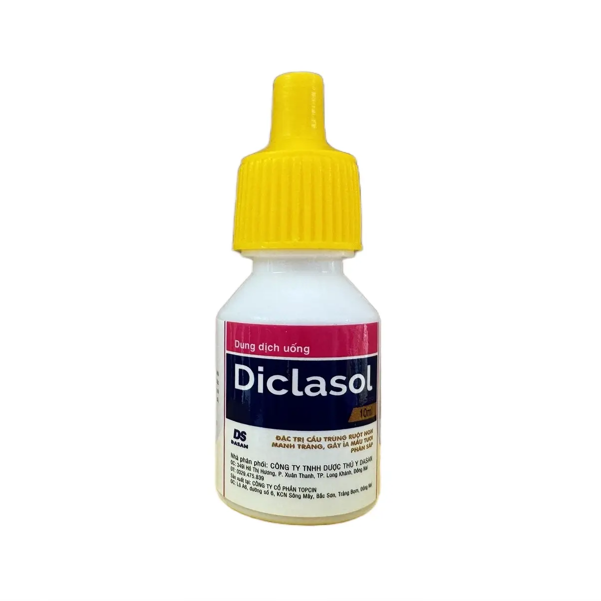 Diclasol. Lọ 10ml dùng cho đường ruột gà từ 10 ngày tuổi. (Dùng cho gà chọi)