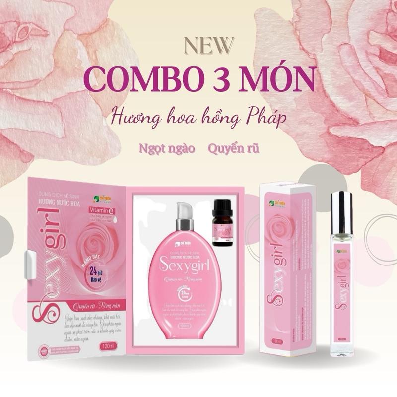 (COMBO 3 SP) Sét dung dịch vệ sinh Sexy Girl kèm nước hoa mini 120ml tặng kèm 1 chai nước hoa body 10ml hương thơm hoa hồng pháp cực cuốn Cosmetic