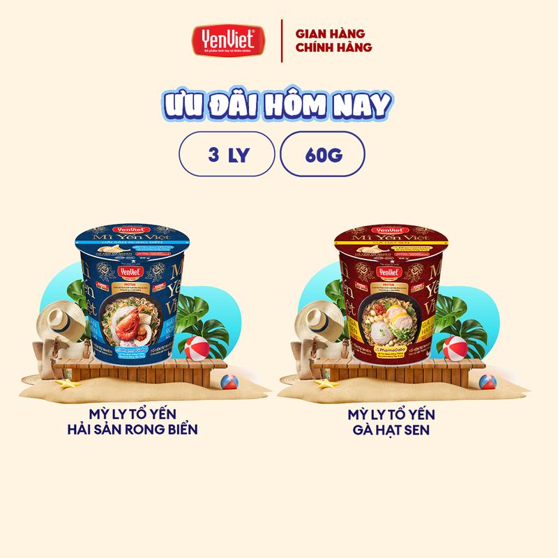 Combo 3 ly mì yến Yến Việt mì ăn liền bổ sung tổ yến PharmaGaba không bột ngọt không chất bảo quản 60g ly