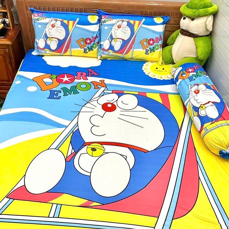 Bộ Ga Gối mẫu Doremon chất liệu thun lạnh Hàn quốc