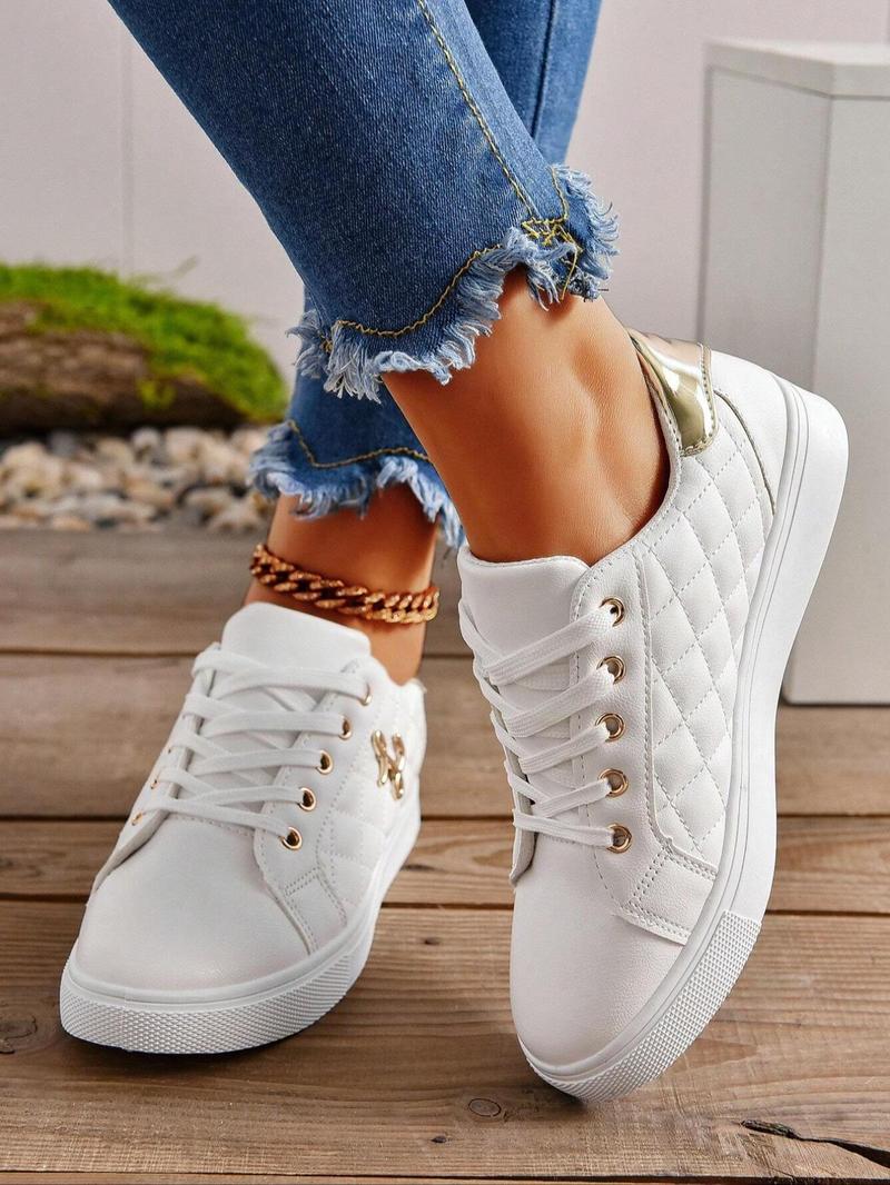 Product Introduction of Women's Fashionable Lace Up Sneakers, Casual Comfortable Sports Shoes for Daily Wear, Female All-match Round Toe Shoes for Spring & Fall 3