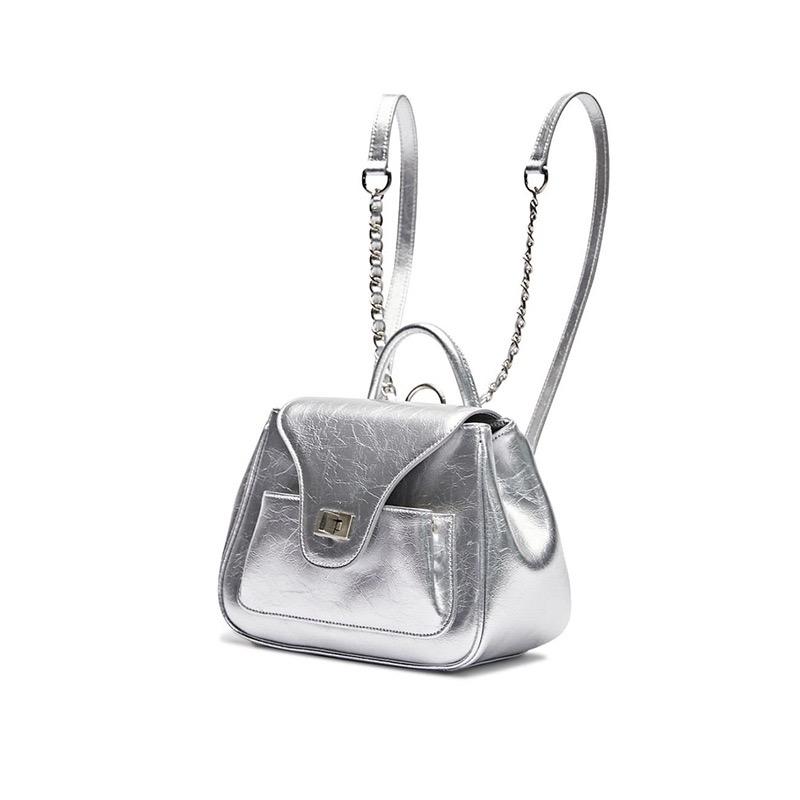 S2K3 Balo mini da PU đeo vai cao cấp thời trang màu bạc nổi bật