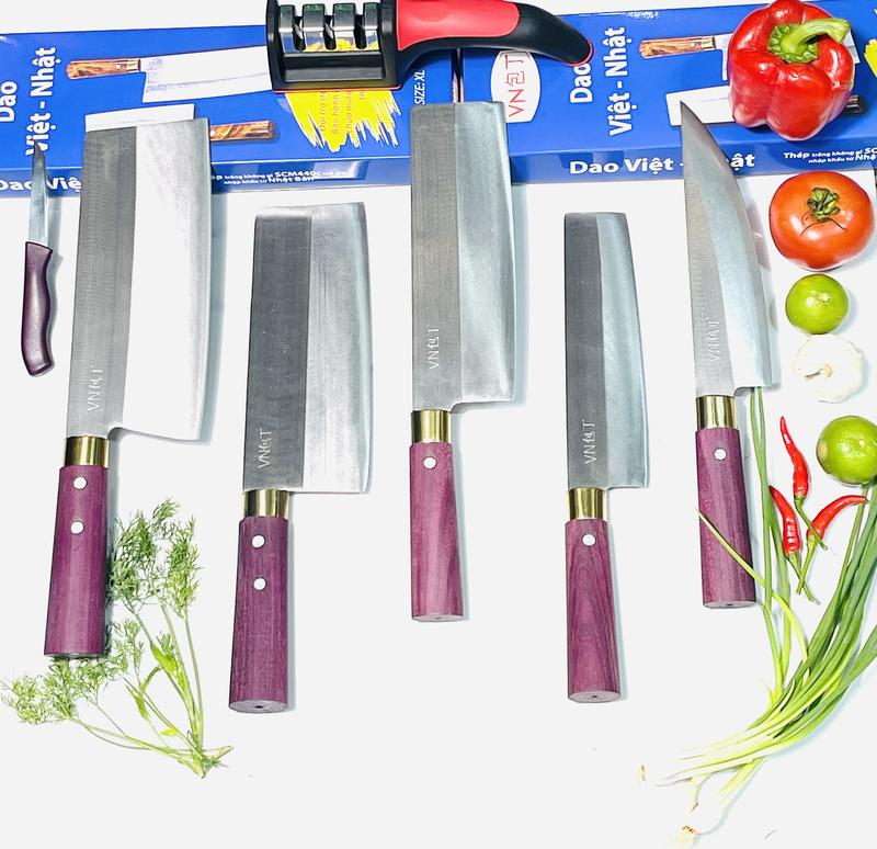 combo 5 dao nhà bếp thép trắng chống rỉ cán gỗ cẩm tím 6