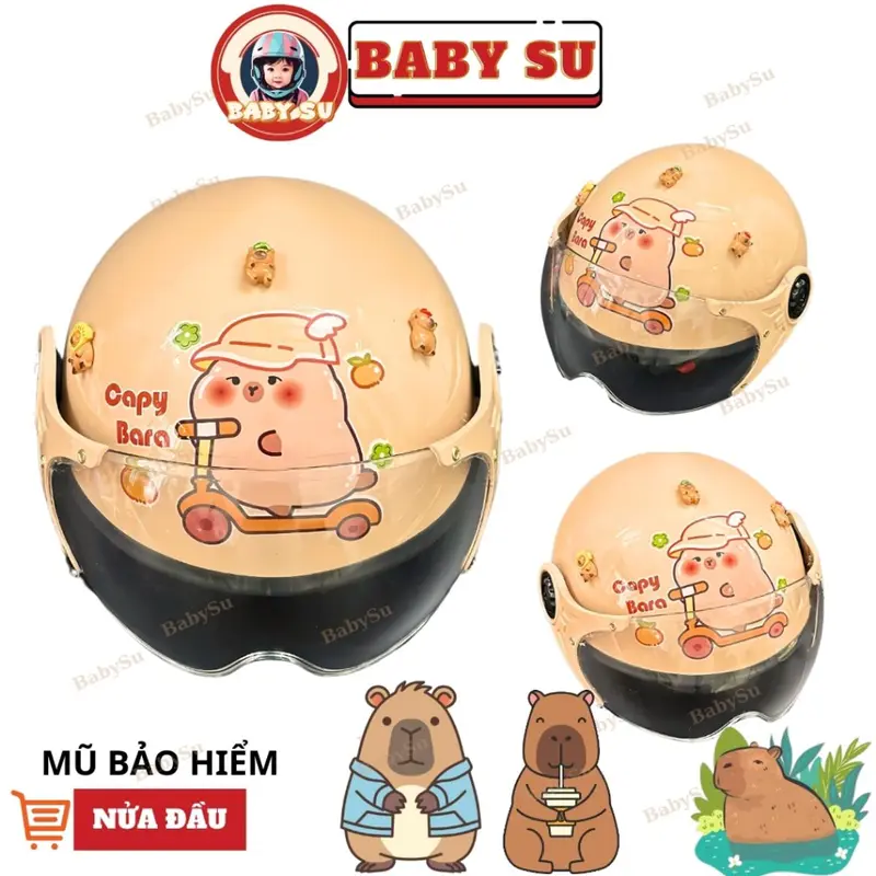 Mũ bảo hiểm cho bé hình Capybabra gắn kính kèm phụ kiện cute, nón bảo hiểm chính hãng Long Thanh - đạt chuẩn ATGT 3