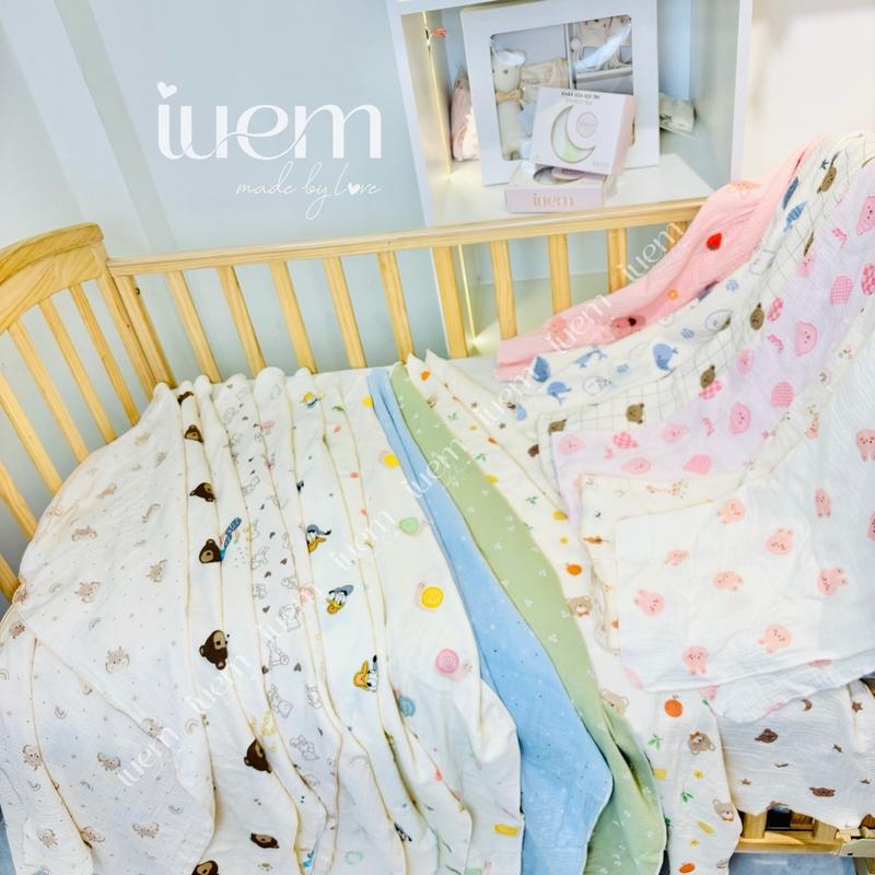 iuem Khăn tắm 4 lớp xô muslin KÍCH THƯỚC VỪA  60*100cm dành cho bé từ sơ sinh, chất dày dặn, mềm mịn, thấm hút tốt. (kích thước +-2cm)