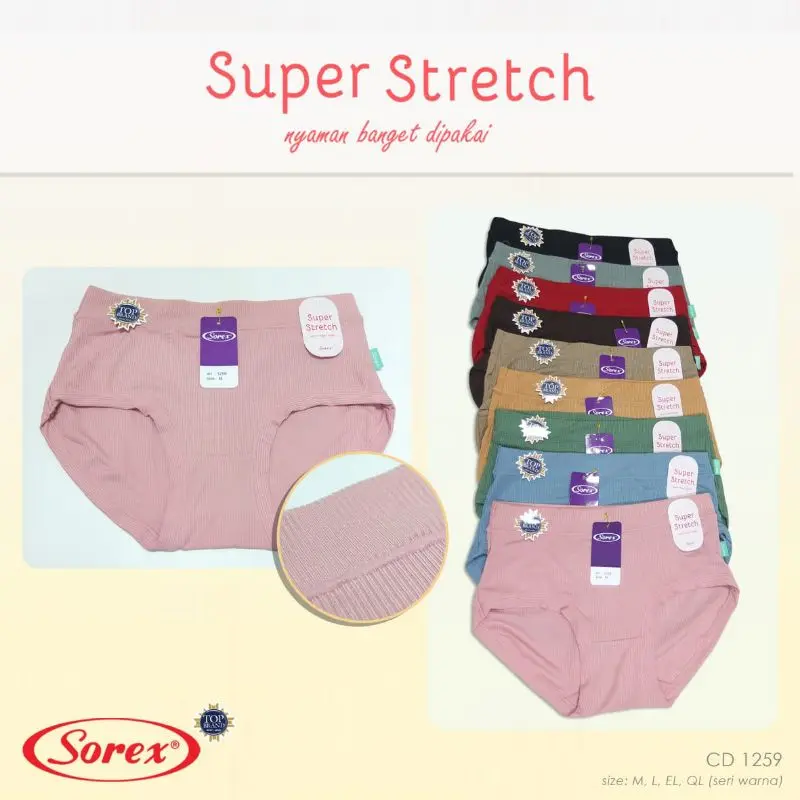 Cd Wanita Remaja Dewasa Sorex 1258 Karet Lembut / Celana Dalam Wanita Remaja Dewasa Cutting Midi motif Salur Timbul Karet Katun 7